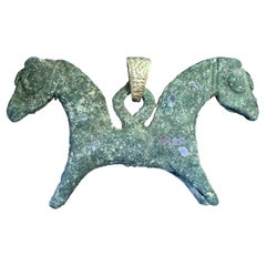 Ancient Luristan Bronze Horse Amulet Pendant 1000 BC 14 Karat Gold Enamel