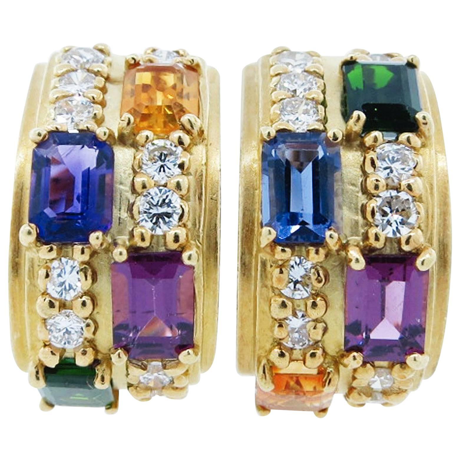 Multi Gemstone and Diamond Earrings For Sale
