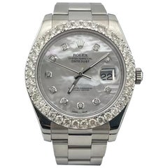 Rolex Datejust II 116300 4.50ct Diamonds Bezel White MOP Dial Stainless Steel