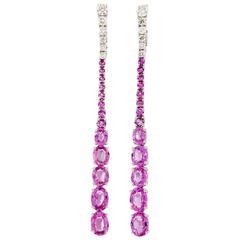 Pink Sapphire Diamond Linear Drop Earrings 8