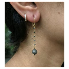 Pave Diamond Bead Earring 14k Gold&925 Silver Diamond Earring Victorian Style.