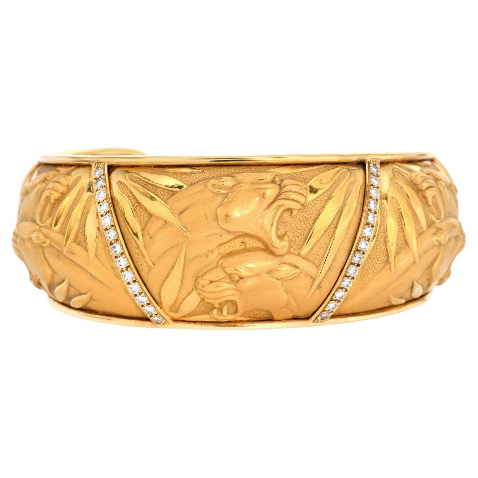 Carrera Y Carrera Diamond 18K Mosaico  Panther Cuff Bracelet