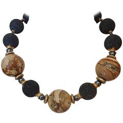 Michael Kneebone Picture Jasper Lava Rock Hemetite Bead Necklace