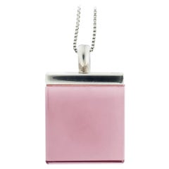 18 Karat White Gold Art Deco Style Pendant Necklace with Rose Onyx by Artist