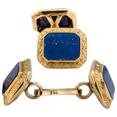 Vintage 1930s Lapis Lazuli Gold Cufflinks