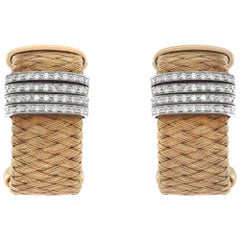 Roberto Coin Diamond Silk Weave Yellow and White Gold Earrings