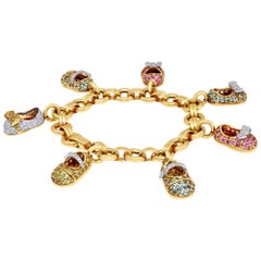 Aaron Basha Diamond Yellow Gold Bracelet and Baby Shoe Charms