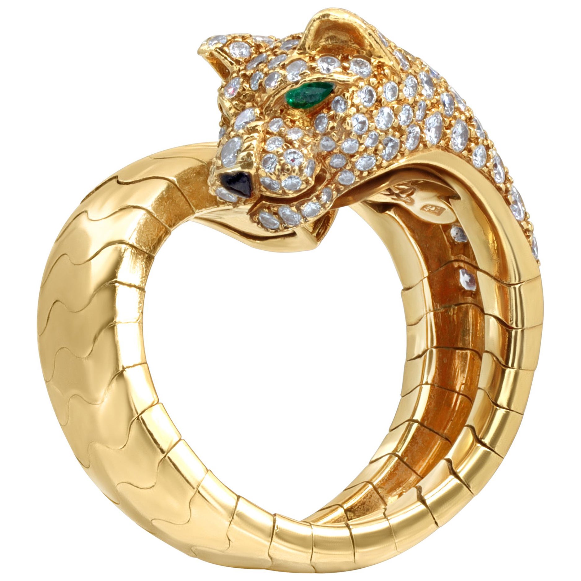 Panthère de Cartier Diamond Emerald Yellow Gold Ring