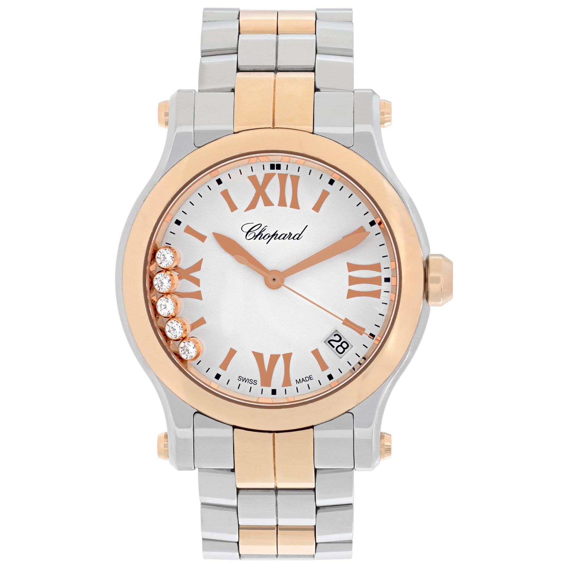 Orologio da polso Chopard Happy Sport con diamanti fluttuanti in oro e quarzo - Ref. 8582