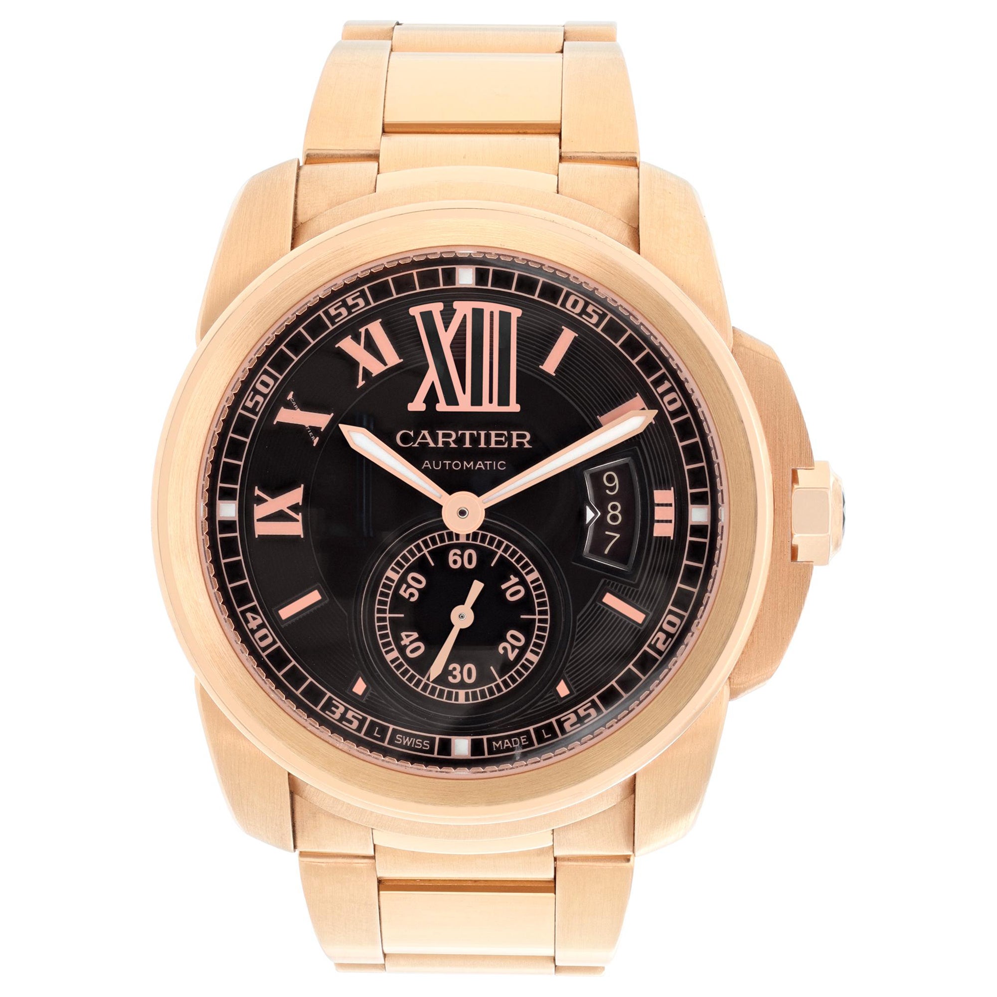 Cartier Calibre Gold Automatic Wristwatch/ Chocolate Brown Dial Ref W7100040
