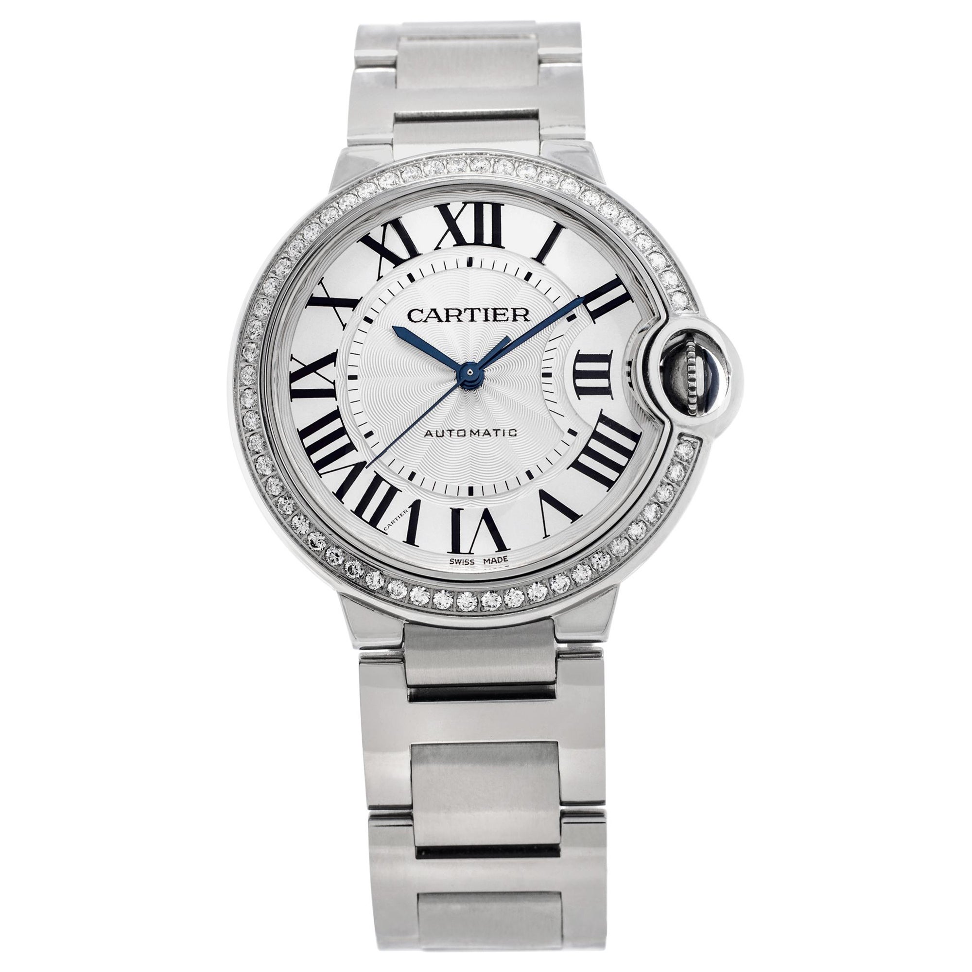 Cartier Ballon Bleu Stainless Steel Automatic Wristwatch Factory Diamond Bezel