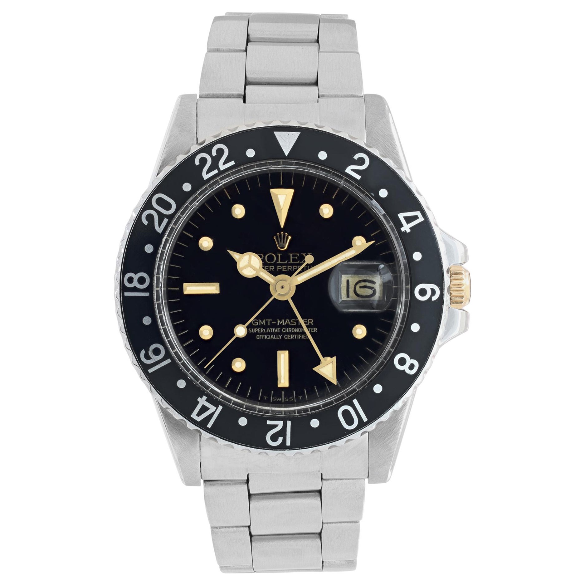 Rolex GMT-Master Steel Automatic Wristwatch w/ Dial and Gold Accents Ref 1675