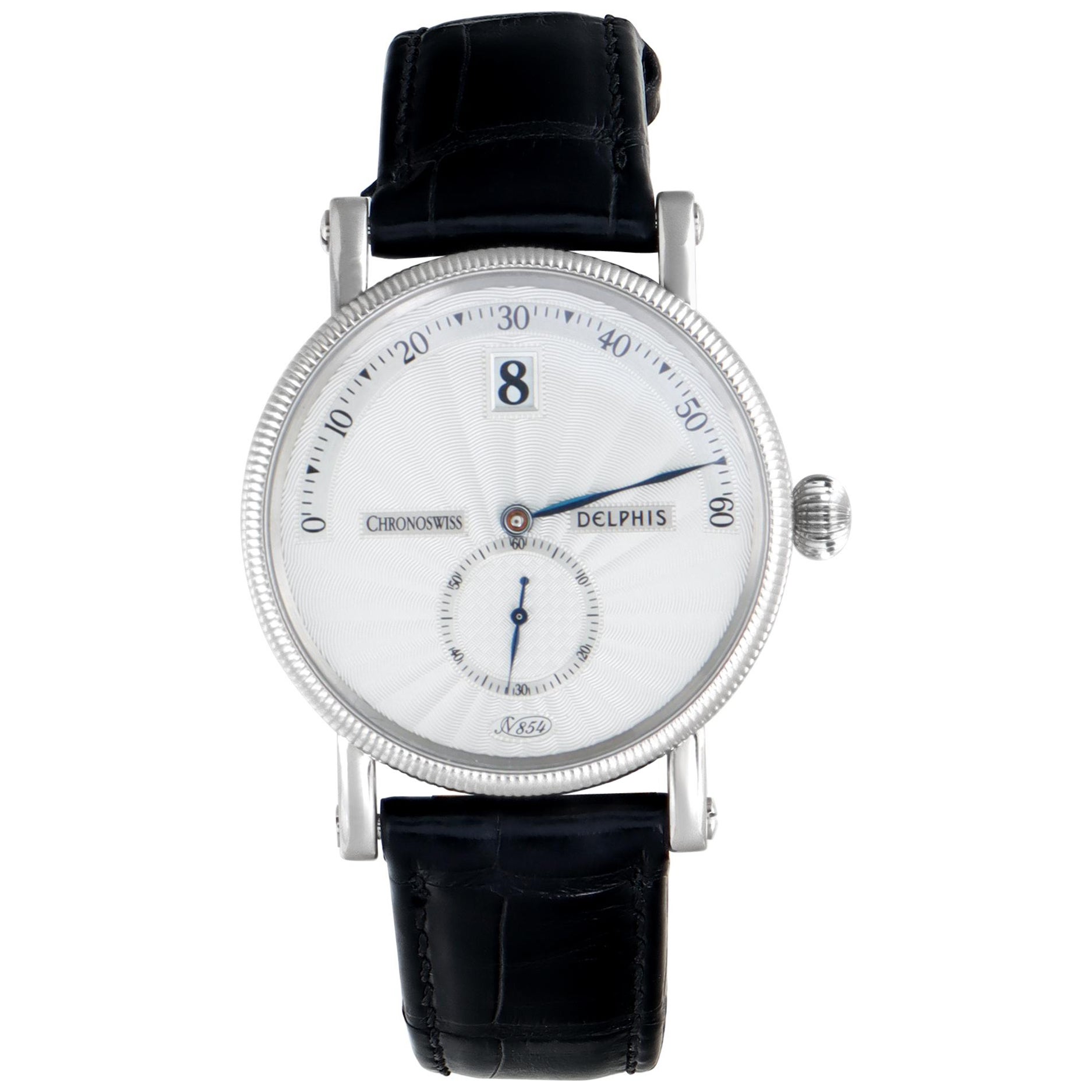 Chronoswiss Delphis Jumping Hour Wristwatch Silver Guilloché Dial Ref CH 1421 W
