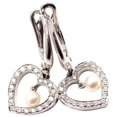 Tiffany & Co. Diamond Heart Pearl Drop Platinum Earrings