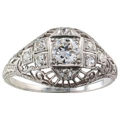 Edwardian Diamond Platinum Engagement Ring Size 9 1/4