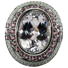 Diamond Pink Sapphire Kunzite Ring 14K White Gold Cocktail