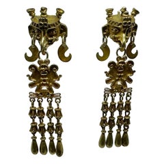 Aztec Earrings Descending Eagle Warrior Cuauhtemoc Sterling Silver Gold Plated
