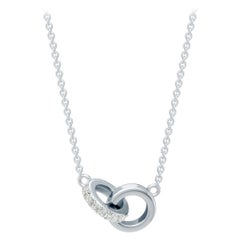 Natural 0.035 Ct Round Diamond Twin Ring Pendant Necklace in 14K White Gold