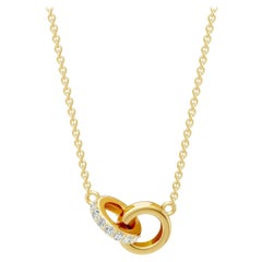 Natural 0.035 Ct Round Diamond Twin Ring Pendant Necklace in 14K Yellow Gold