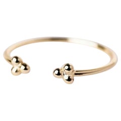 14k Solid Gold Dainty Three Ball Open Stacking Statement Ring Minimalist Ring.