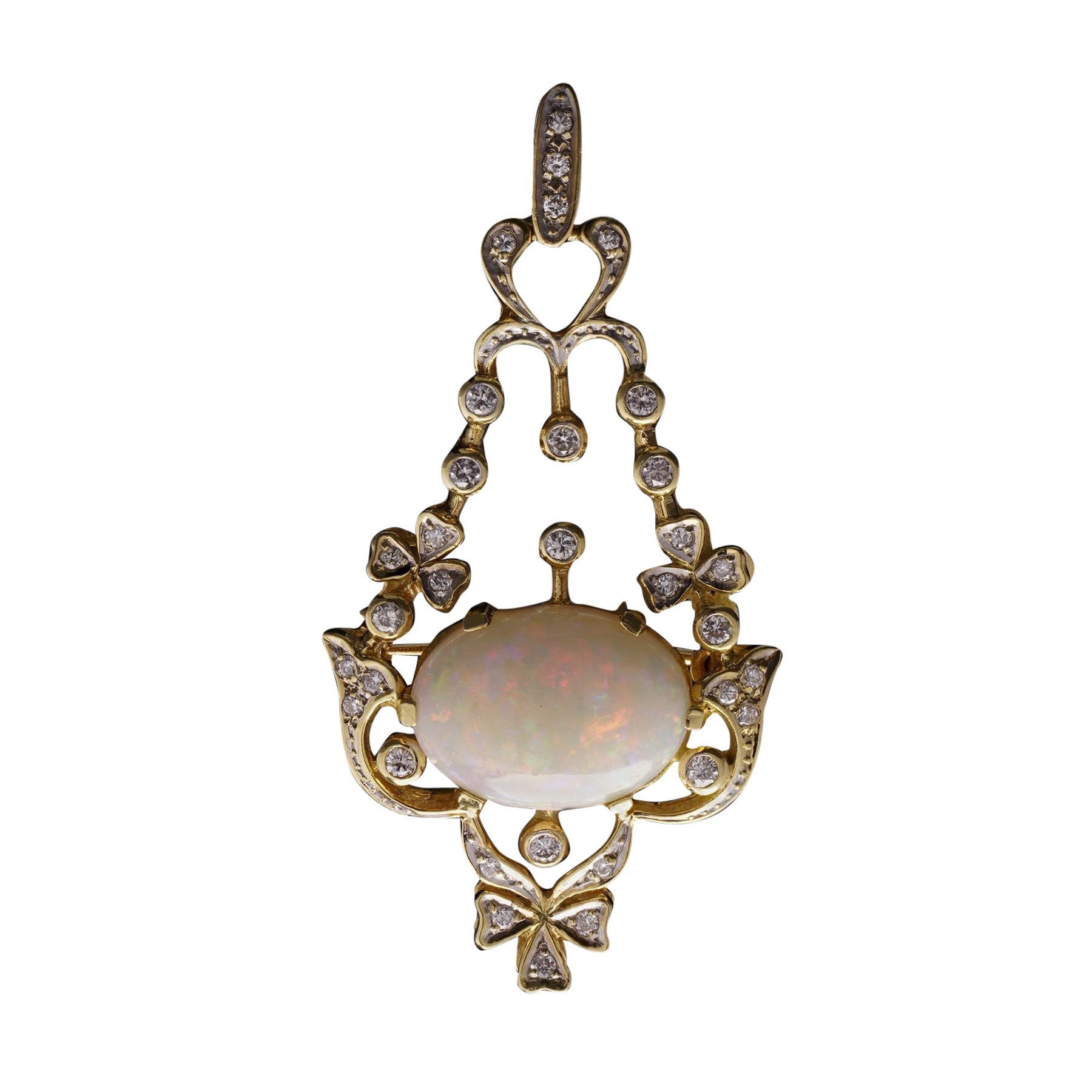 Colgante/broche vintage de oro amarillo de 18 quilates con ópalo y diamantes