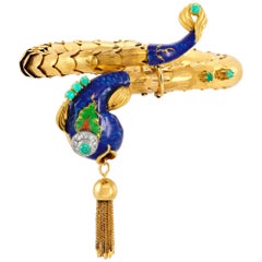 Emaille Diamant Smaragd Gelbgold Koi Fisch Armreif