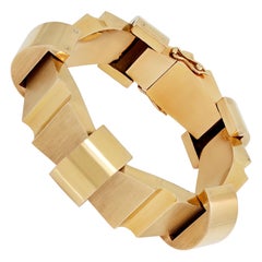 Mechanical Geometric Yellow Gold Modernist Bracelet