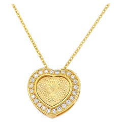 Natural Diamond & Yellow Gold Heart Shape Pendant Necklace