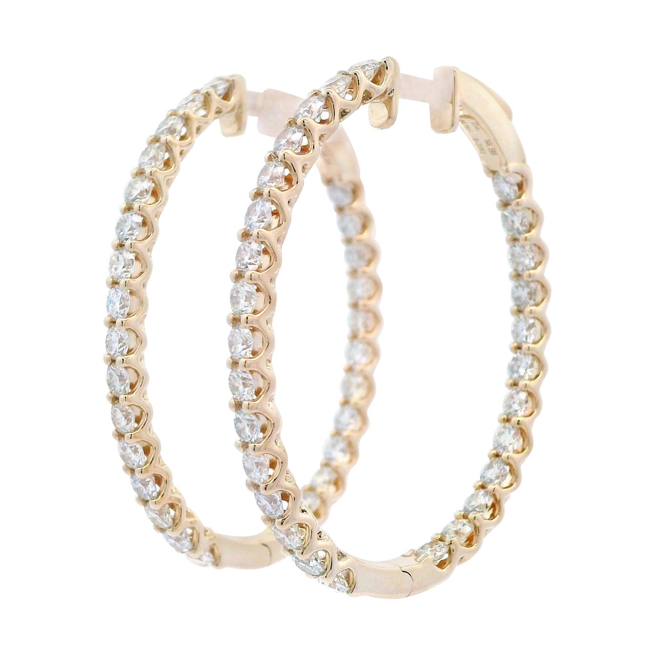 4.11 Carat Round Diamond Hoop Earrings Yellow Gold For Sale