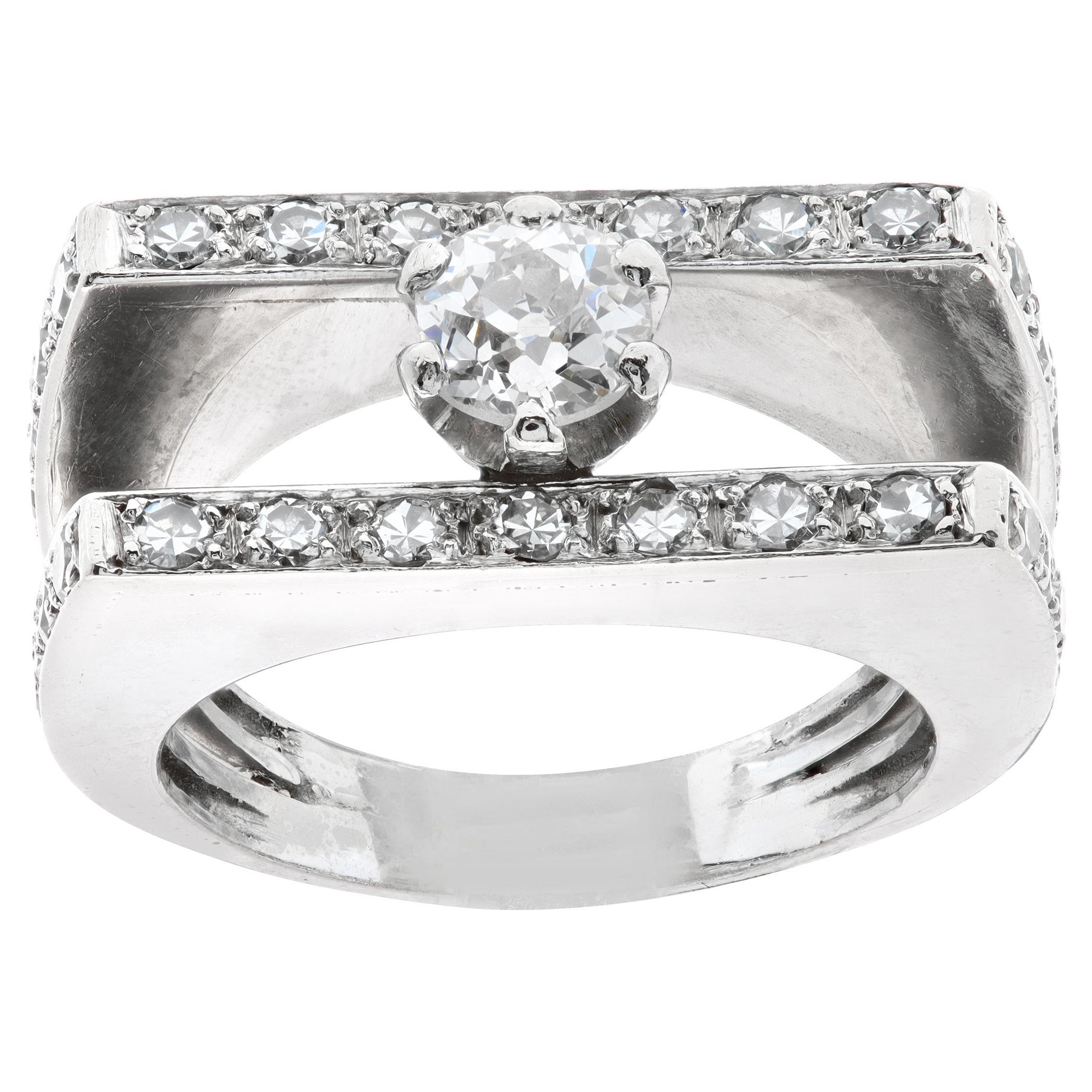 Old Mine Cut Diamond White Gold Ring