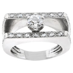 Old Mine Cut Diamond White Gold Ring
