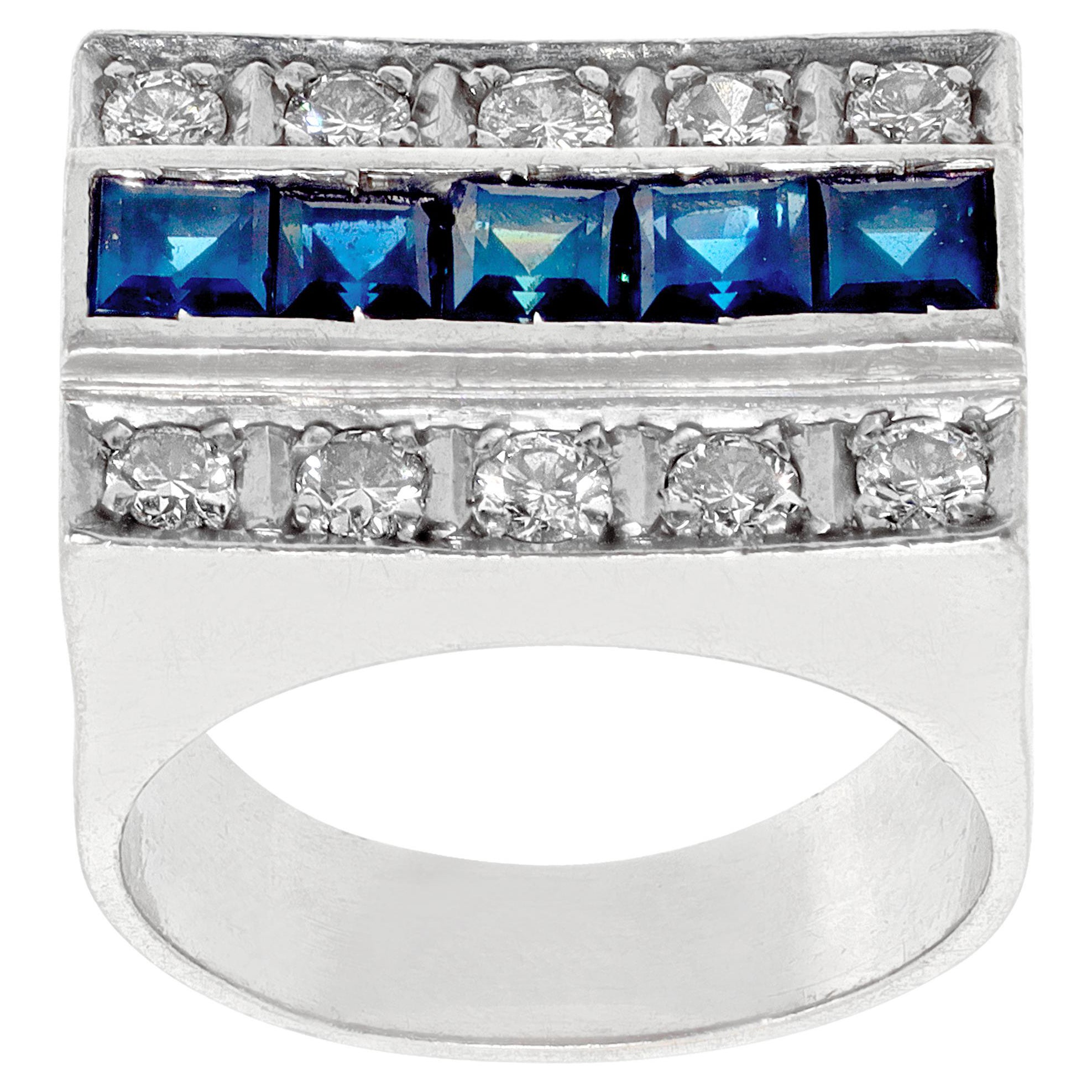 Diamond Sapphire White Gold Ring For Sale