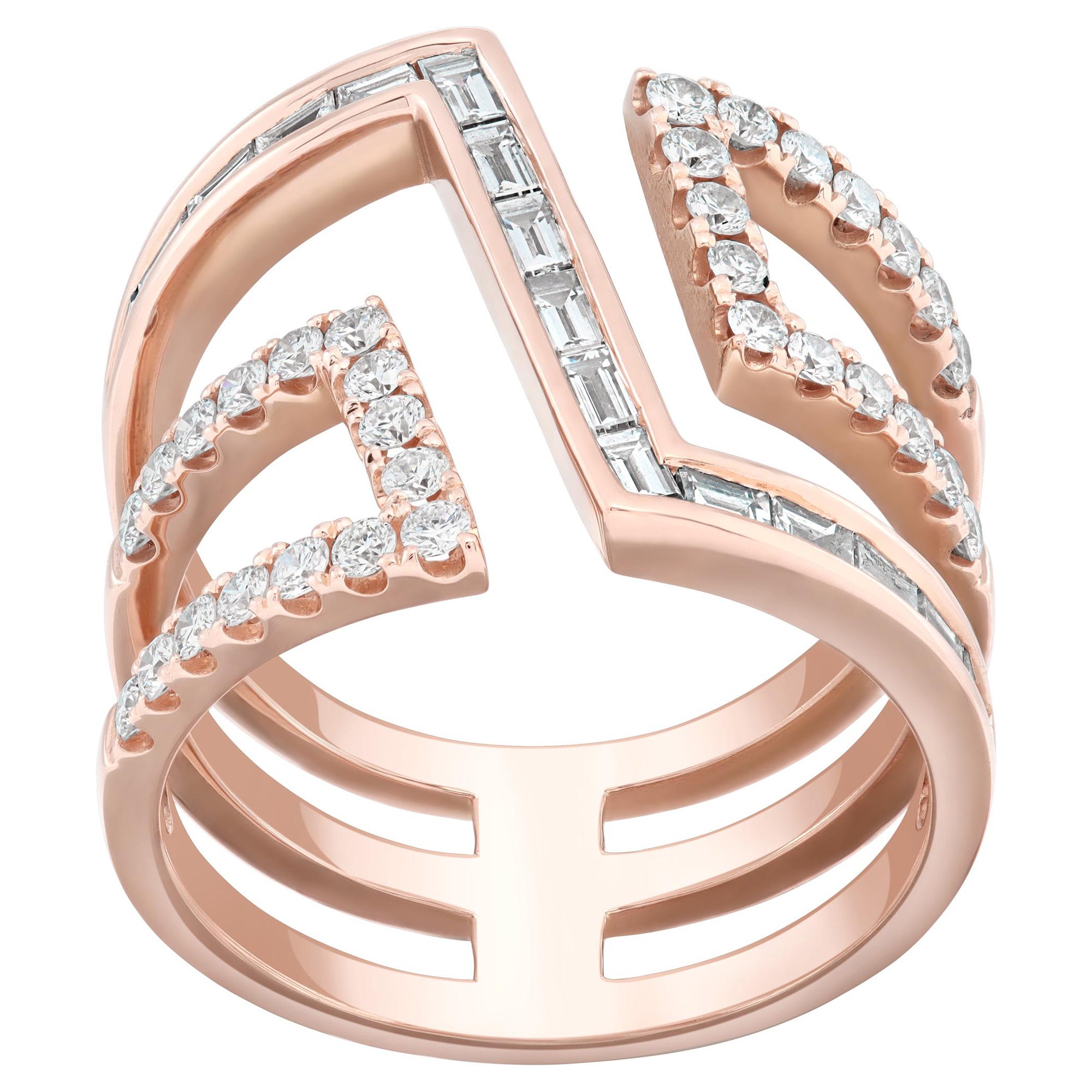 Wide Geometric Diamond Rose Gold Band Ring