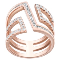 Wide Geometric Diamond Rose Gold Band Ring