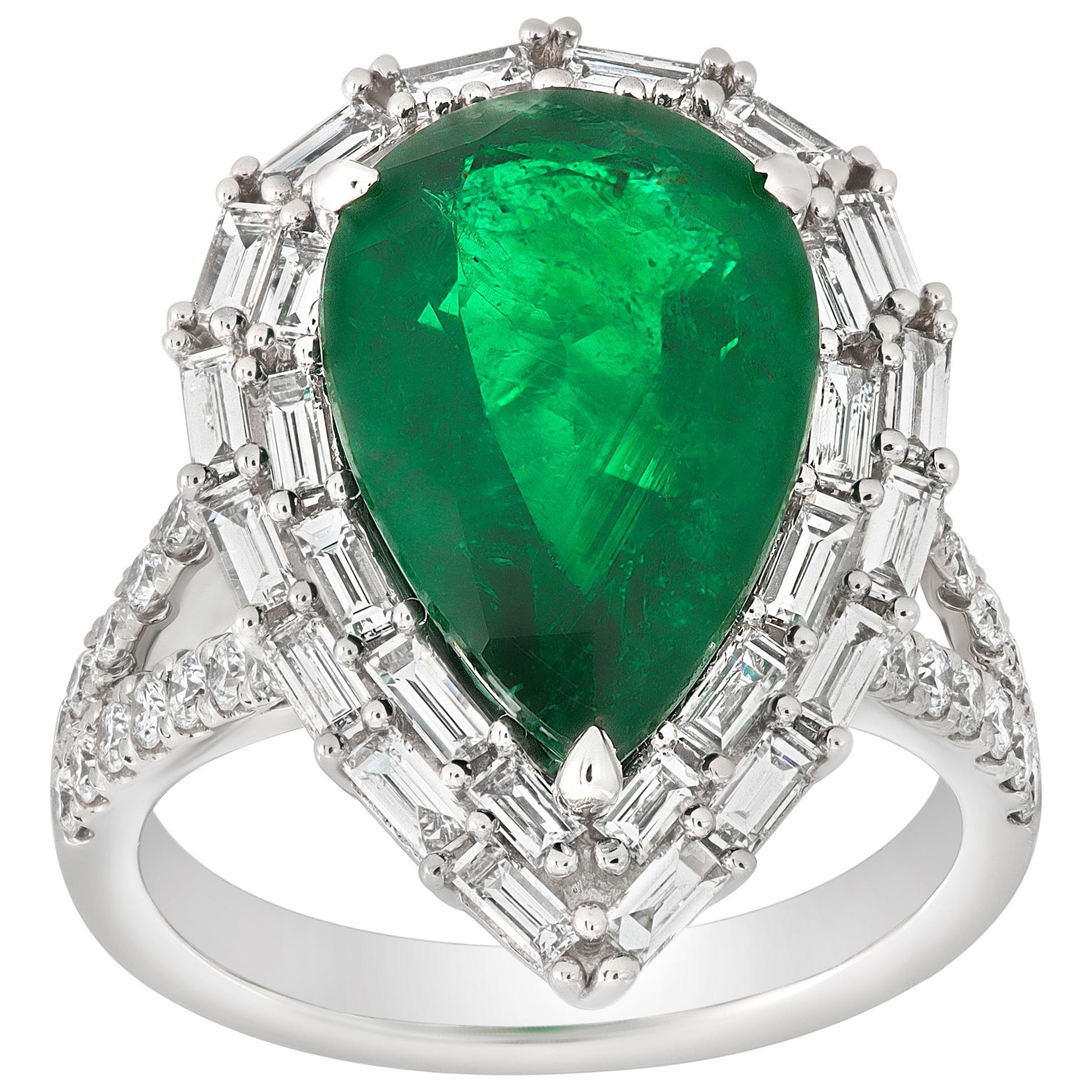 Zambian Emerald & Diamond White Gold Ring For Sale