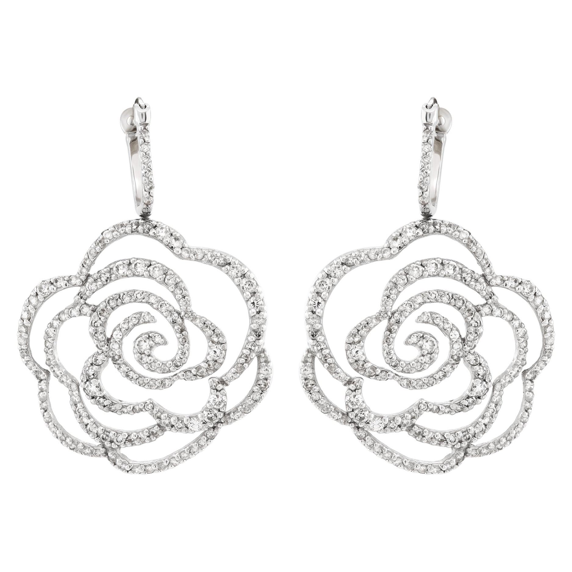 Pavé Set Diamond White Gold Flower Earrings
