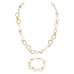 Rosa und grün/blauer Quarz Stern Gelbgold Halskette und Armband Set