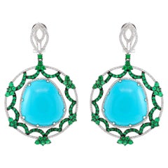 Diamant-Türkis-Peridot-Ohrringe aus Weißgold
