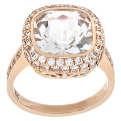 Diamant-Halo-Kissenschliff Weißquarz-Gelbgoldring