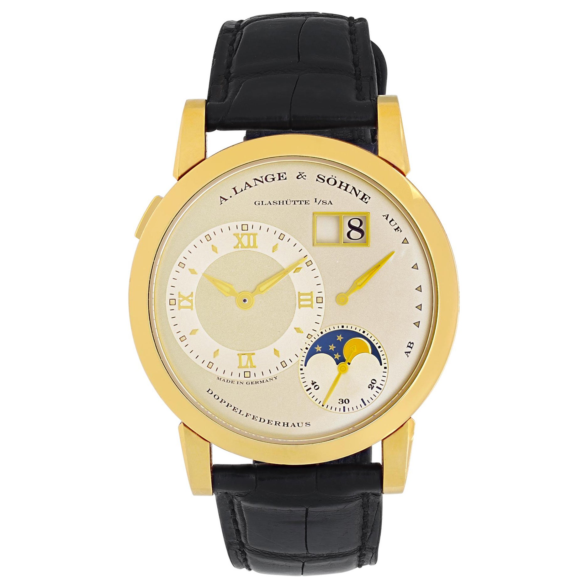 A. Lange & Sohne Lange 1 Moonphase Wristwatch Power Reserve and Date Ref 109.021