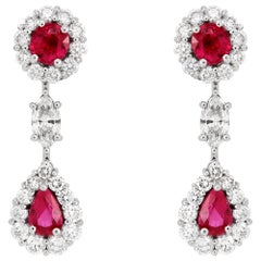 Burma GIA Certified Ruby and Diamond Platinum Earrings