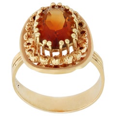 Vintage Oval Brilliant Cut Madeira Citrine Yellow Gold Ring