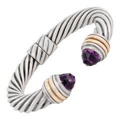 David Yurman Classic Cable Cuff Amethyst Sterling Silver and Gold bangle