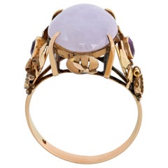 Vintage Oval Cabochon Lavender Jade Amethyst Rose Gold Ring