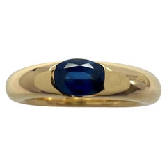 Vintage Cartier Blue Sapphire Oval Ellipse 18k Yellow Gold Solitaire Ring 47