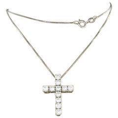 Collier avec pendentif croix orné de diamants taille brillant jusqu'à 1,10 ct Or 18k