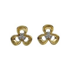 Orecchino in oro massiccio 14k con diamante floreale Regalo di dichiarazione con diamante in oro.