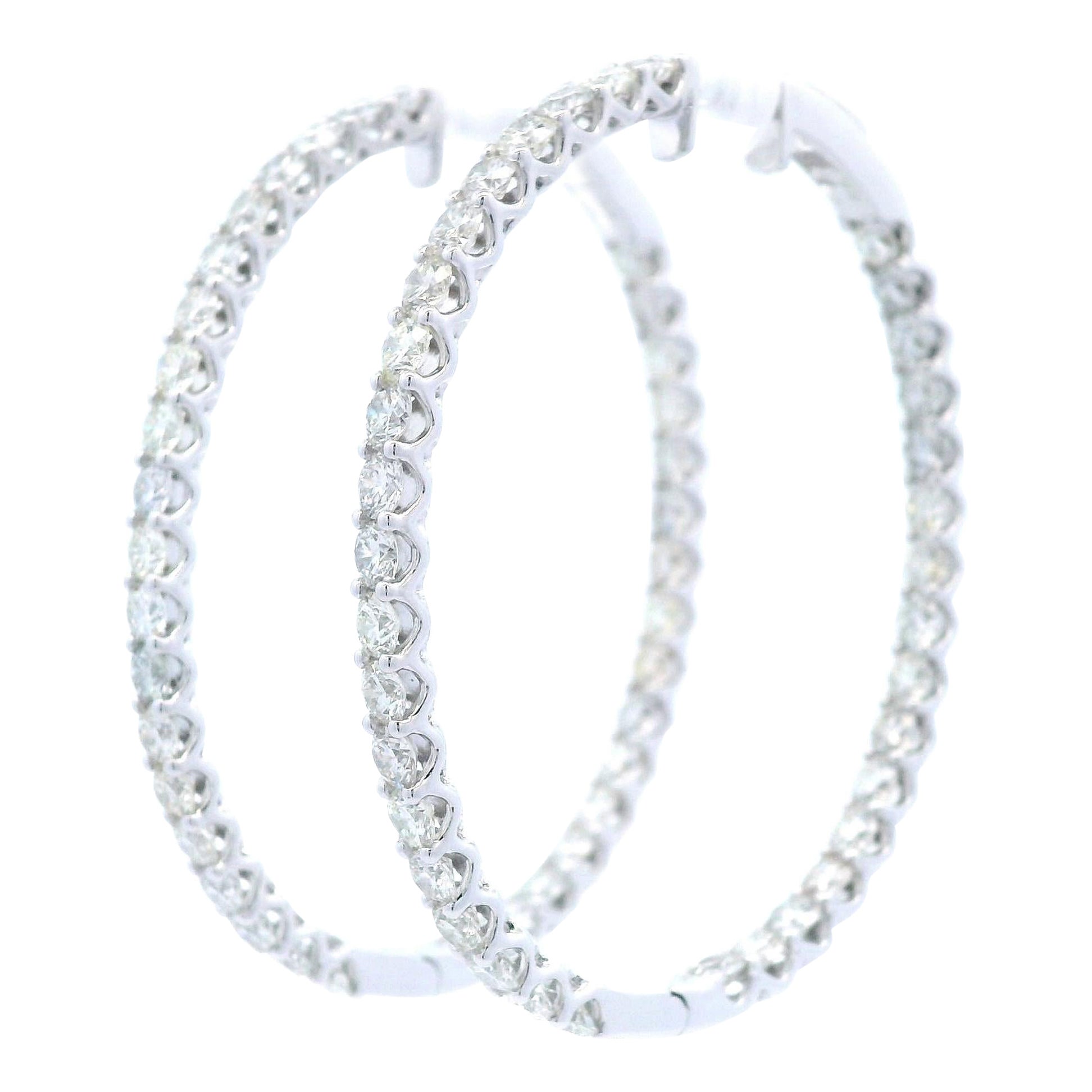 6.13 Carat Round Diamond Hoop Earrings White Gold For Sale