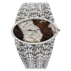Vintage Corum 18k White Gold Oval Cow Two Tone Dial Ladies Wristwatch