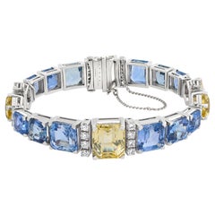 Oscar Heyman Bracciale d'epoca in platino con zaffiro blu e giallo e diamante